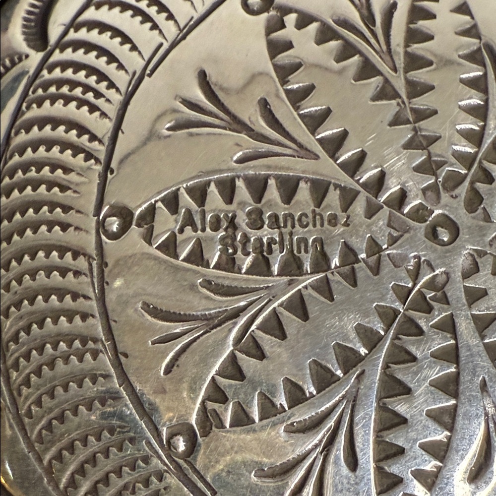 Alex Sanchez heavy gauge Silver and Royston Turquoise Seed Box with Sea Motifs - Picture 7 of 7